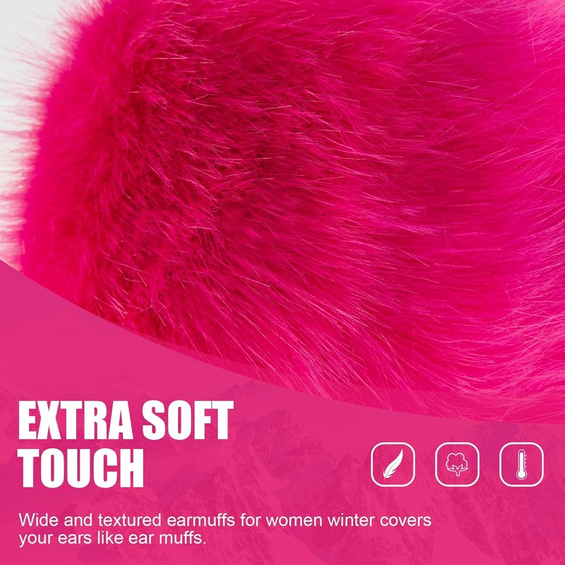 RANOME Faux Fur Headband for Women Elastic Fuzzy Thick Earmuffs Winter Headwrap Ear Muffs Furry Ear Warmers Cold Weather (Rose) - Image 2